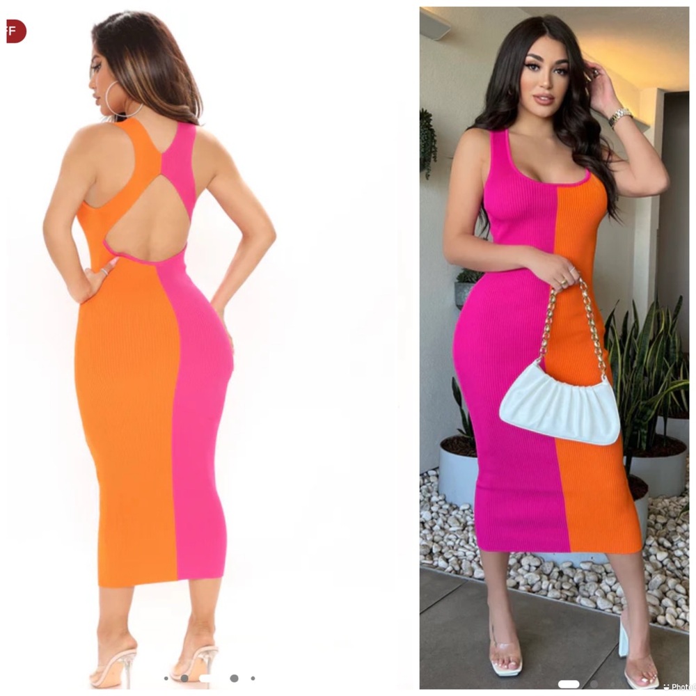 Pink and Orange Midi Dress